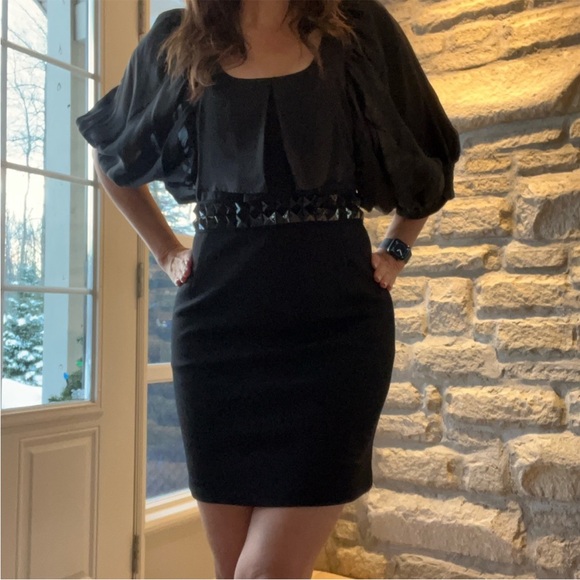 MACKAGE Black Mini Wool Silk Chiffon Dress Size 8 Like New - Picture 6 of 16